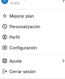 Menú de perfil — opción Configuración