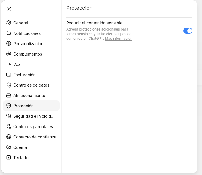 Opción de Protección — reducir contenido sensible