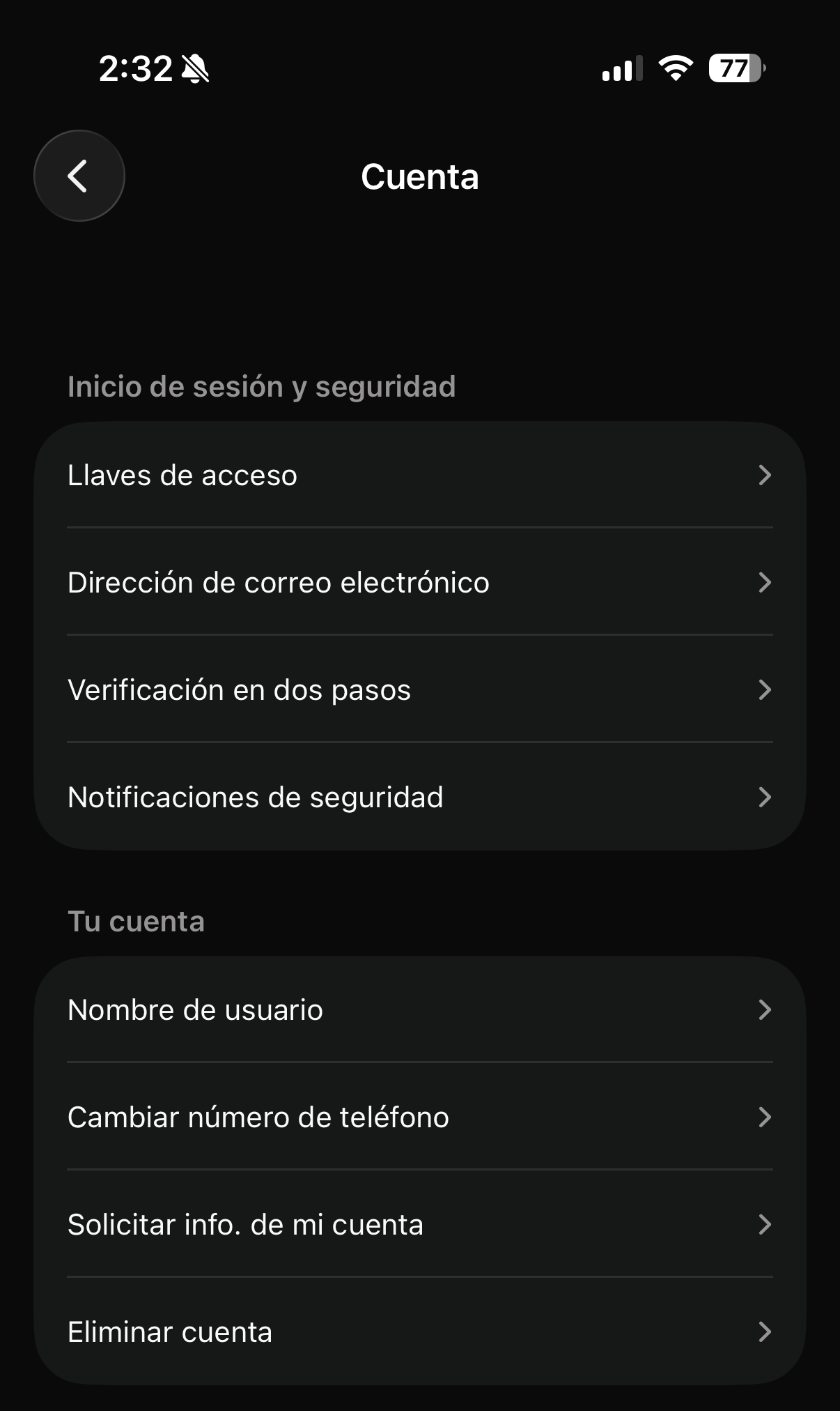 Sección Cuenta