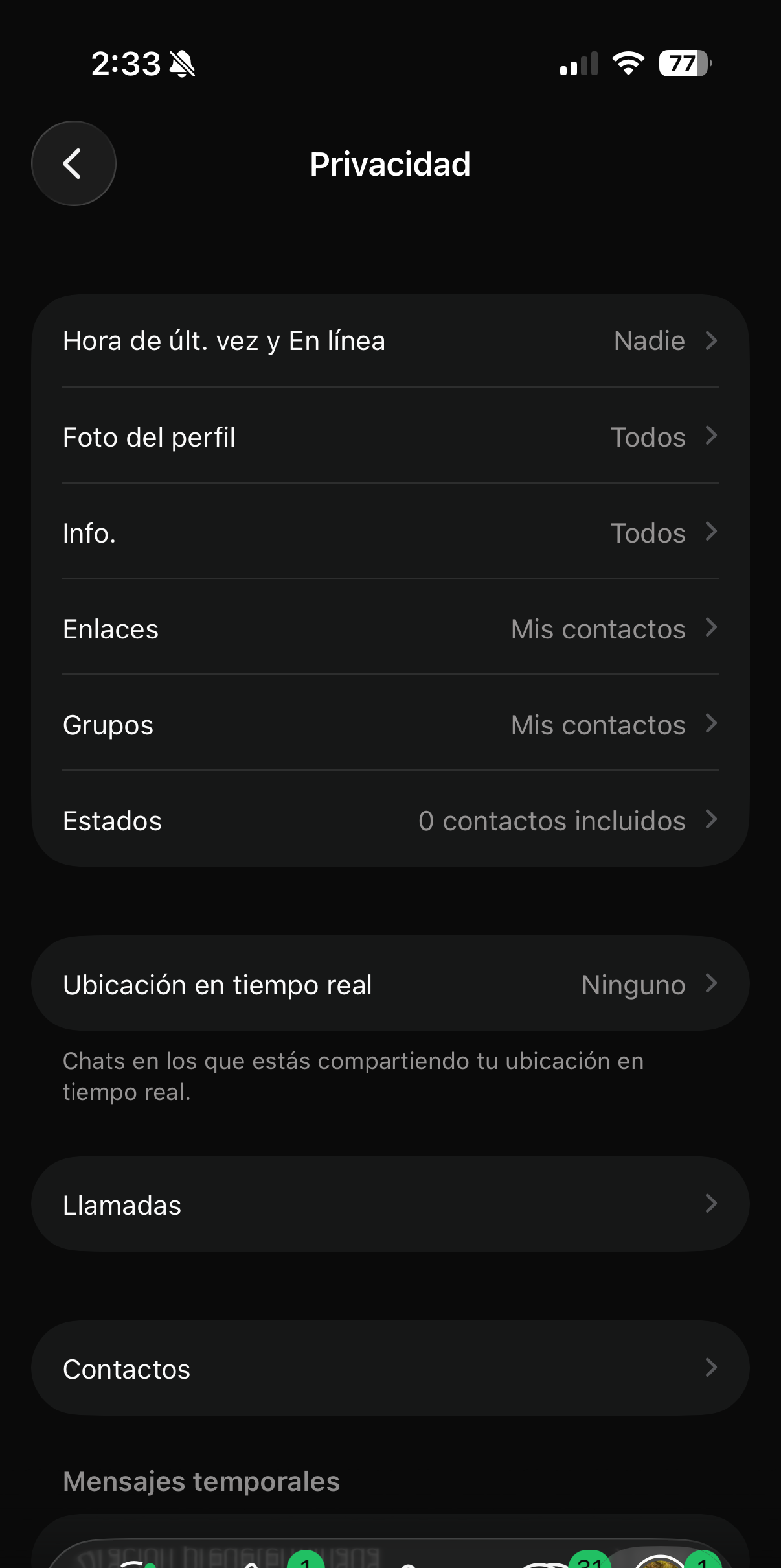 Opciones de privacidad