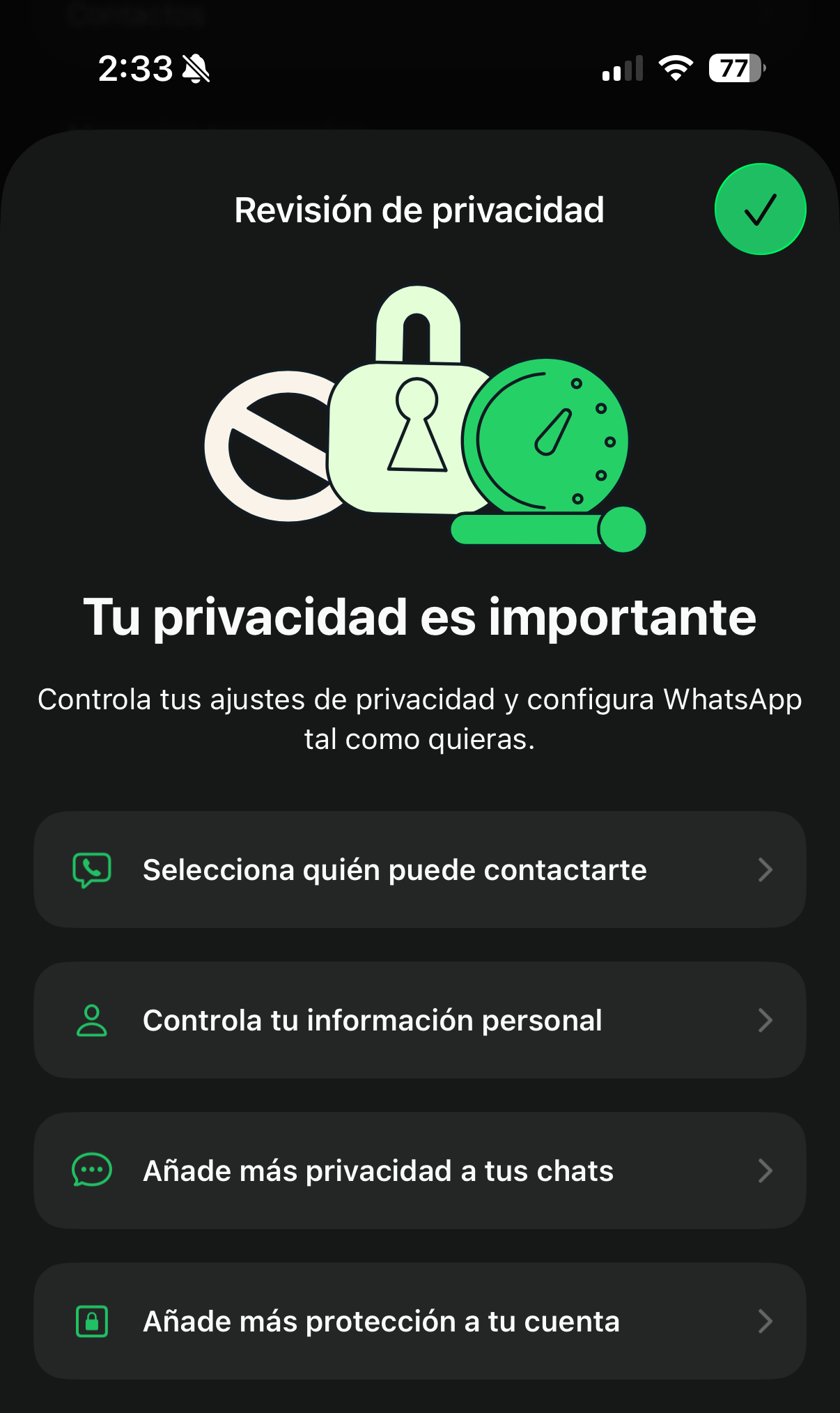 Revisión de privacidad de WhatsApp